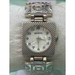 Geneva Silver Tone MOP Dial Women’s Cuff Watch